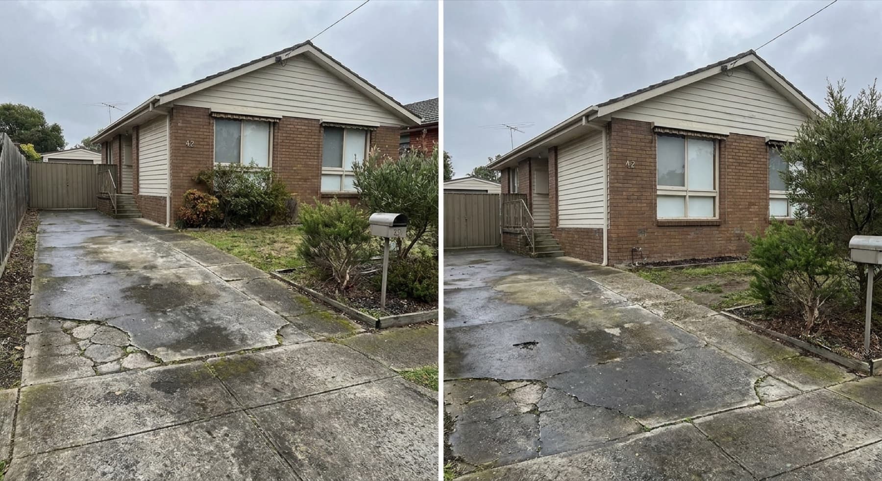 A tired, faded, stained concrete driveway due for restoration