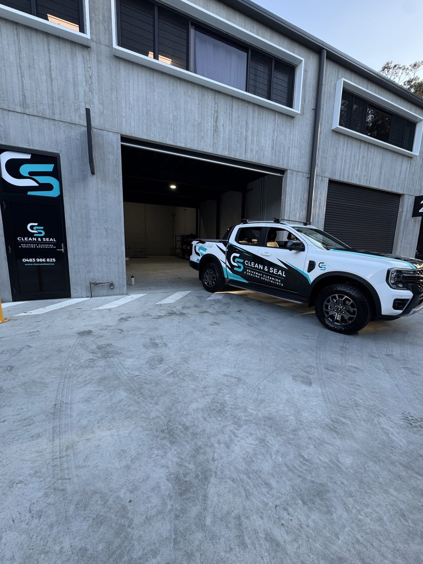 The Clean & Seal warehouse in Erina with the wrapped ute parked out front