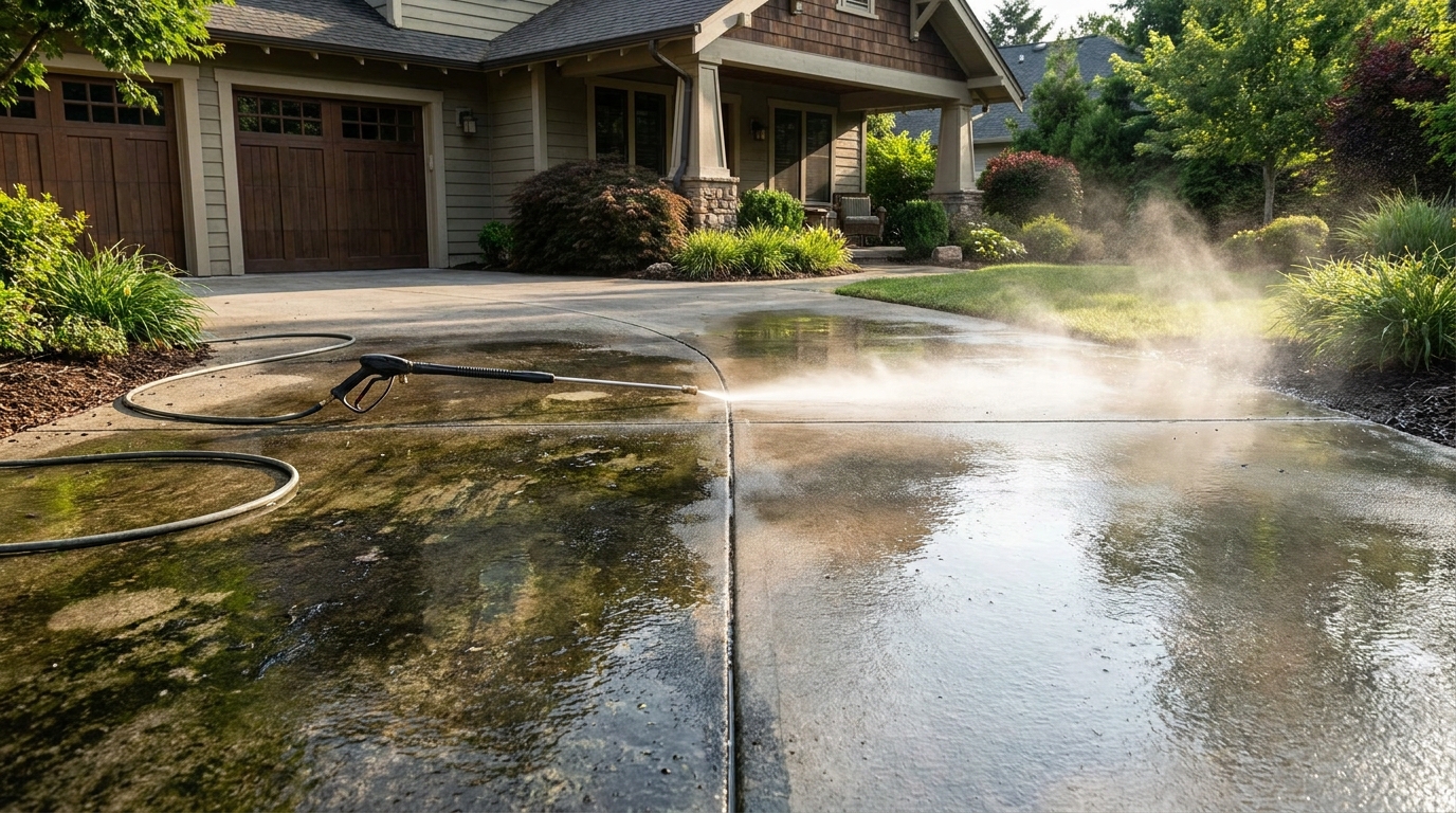 Driveway half cleaned